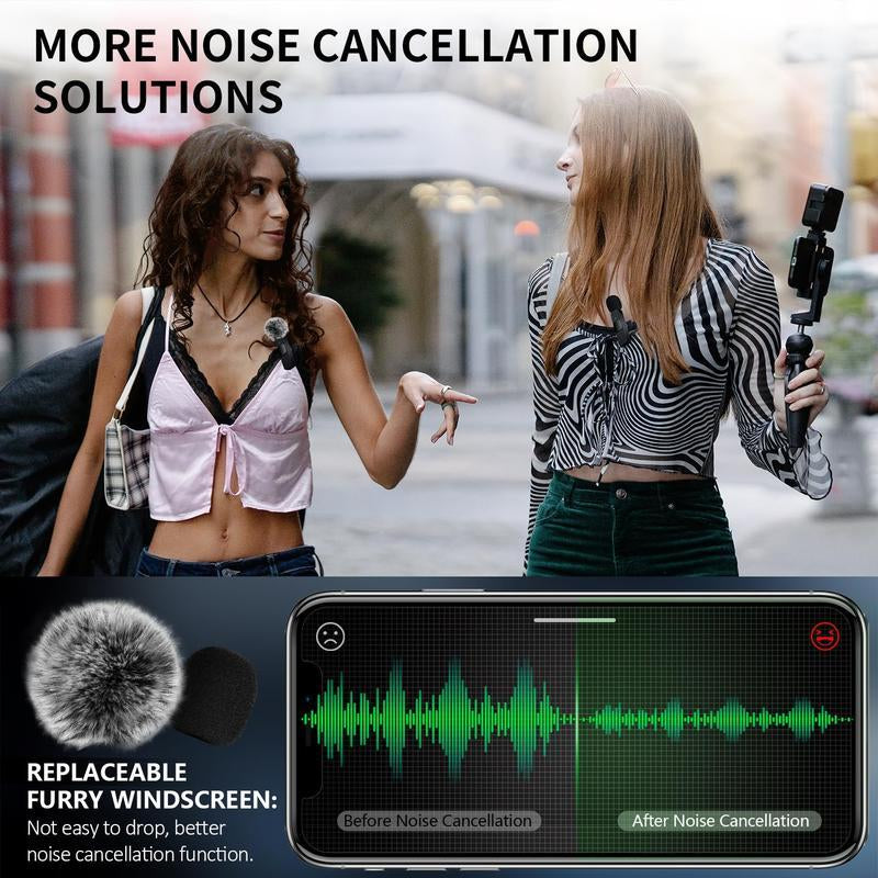2 Pcs Wireless Microphones for Iphone, Android, Ipad - Mini Wireless Clip-On Microphones Crystal Clear Sound Quality for Recording, Live Streaming,Vlog Microfono Minimic Usb C Interface Smartphone
