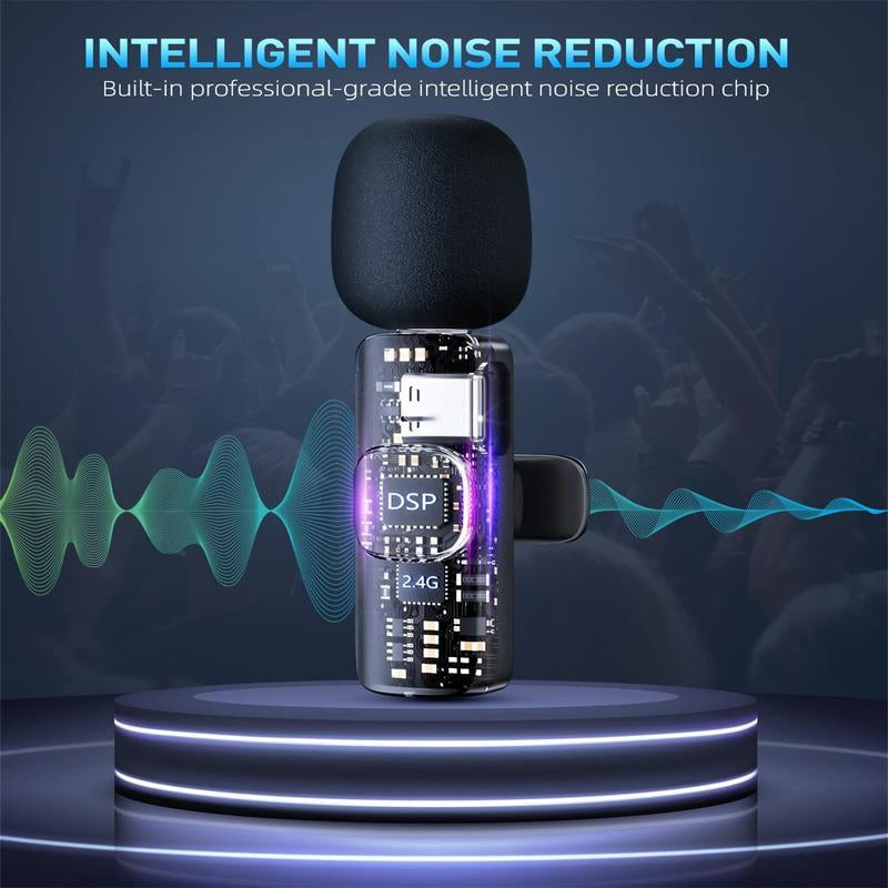 2 Pcs Wireless Microphones for Iphone, Android, Ipad - Mini Wireless Clip-On Microphones Crystal Clear Sound Quality for Recording, Live Streaming,Vlog Microfono Minimic Usb C Interface Smartphone